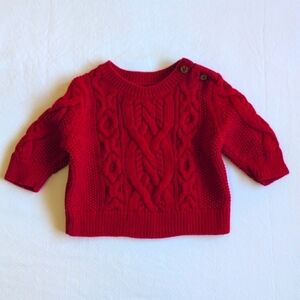 babyGap red cable knit cotton sweater 0-3 months baby unisex